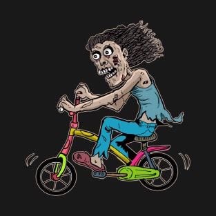 Zombie Bicycle, Zombie Riding bike, Zombie cycling, Zombie with Bicycle, zombie Rider, Halloween Cycling Pun, Retro Vintage Creepy Horror Spooky Halloween Art for Cyclist and cycling lovers T-Shirt