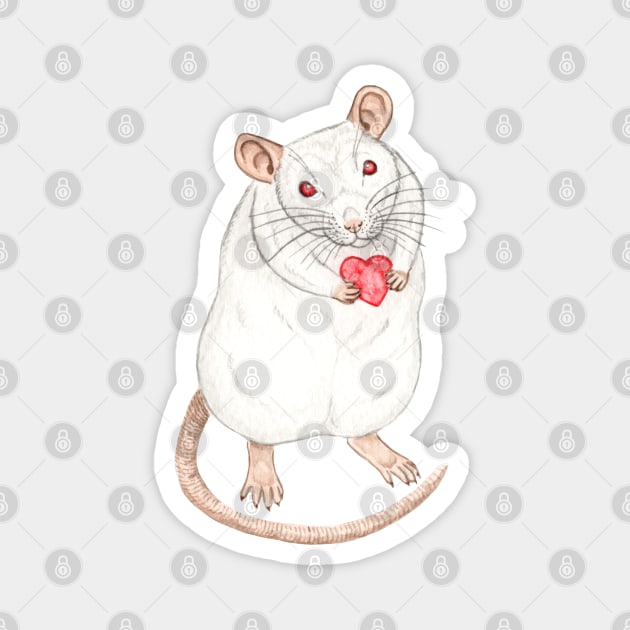 Albino Rat with Heart Magnet by WolfySilver