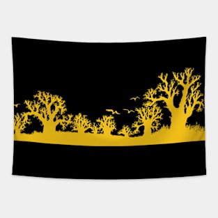 Baobab Trees Silhouette Black and Yellow Tapestry