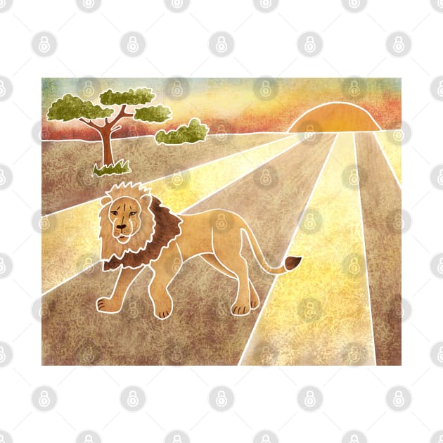 Majestic Lion in the Savannah, Batik silk painting style by DragonpupLees