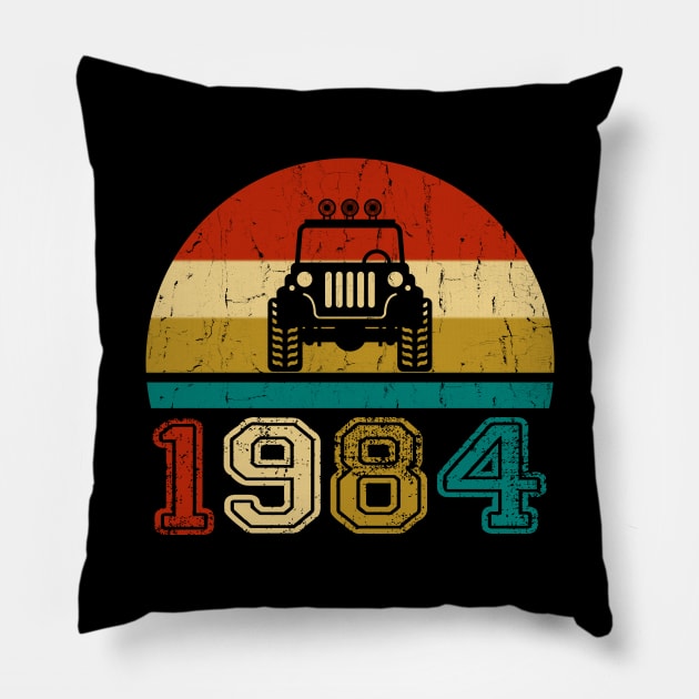 Vintage Jeep 1984 Birthday Jeep Gift Pillow by Superdadlove