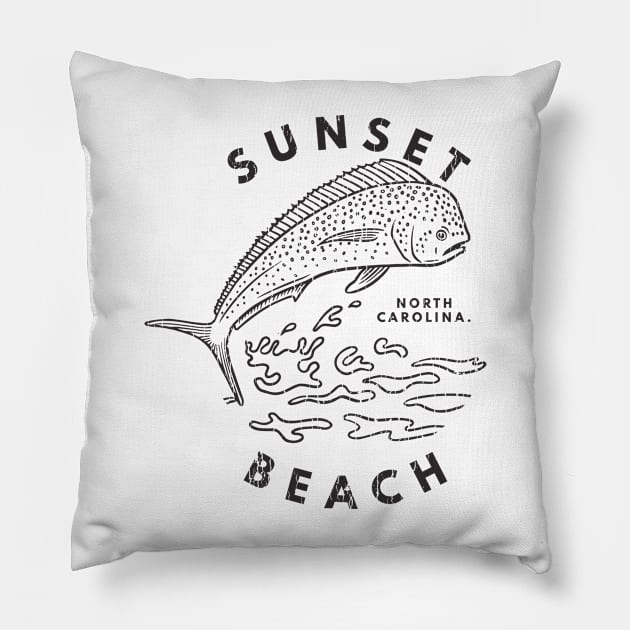 Sunset Beach, NC Summertime Vacationing Mahi Mahi Big Head Fish Pillow by Contentarama