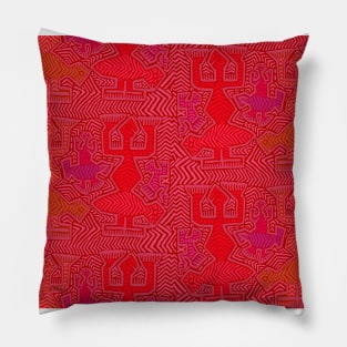 Shaman Ritual Spirits Dance - Scarlet Red Pillow