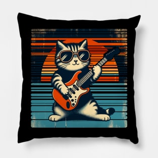 Electric Guitar Cat Rock Music Retro Funny Cat Pillow