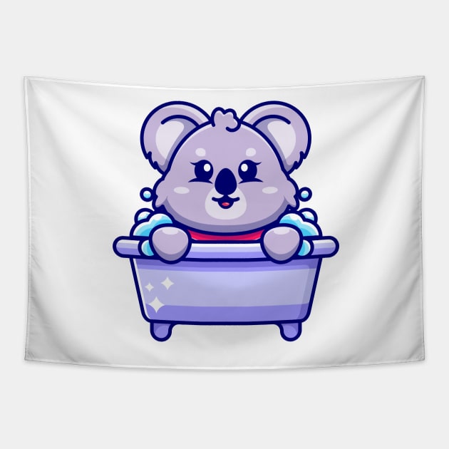 Cute koala in a bathtub cartoon character Tapestry by Wawadzgnstuff