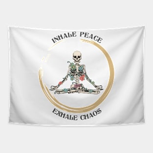 "Inhale Peace Exhale Chaos" Yogi Skeleton Tapestry