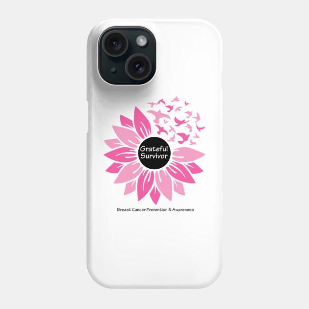 Breast cancer survivor flower & birds with white black type Phone Case by Just Winging It Designs