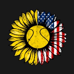 Sunflower American Flag Tennis Lover Gifts 4th Of July T-Shirt