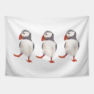 3 Dancing puffins watercolor illustration Tapestry