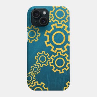 Golden gears on a beautiful blue background Phone Case