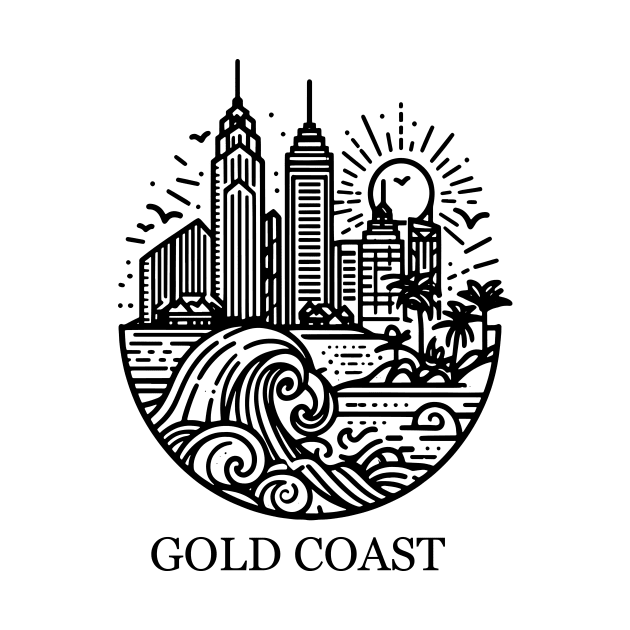 gold coast australia city simple line art illustration by art poo