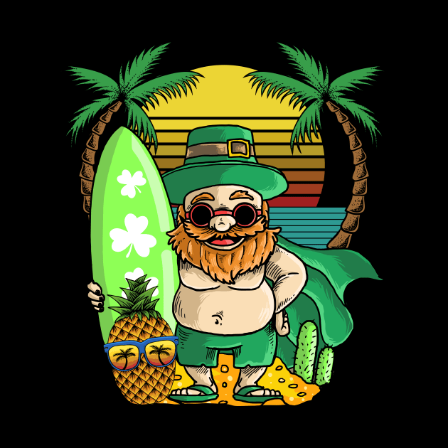 Leprechaun Hawaiian Surfing St Patricks Day Hawaii Pineapple by Norine Linan 