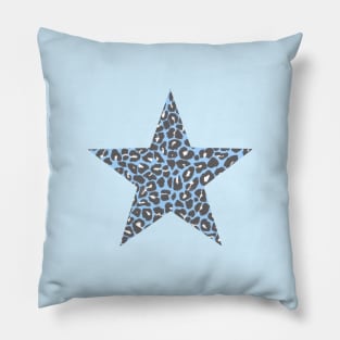 Leopard Print Star Pattern in Blue, Grey and White Pillow