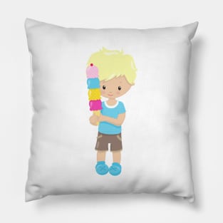 Boy With Ice Cream, Blond Hair, Ice Cream Cone Pillow