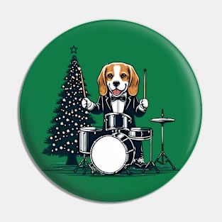 Beagle Playing Drums Christmas Pin