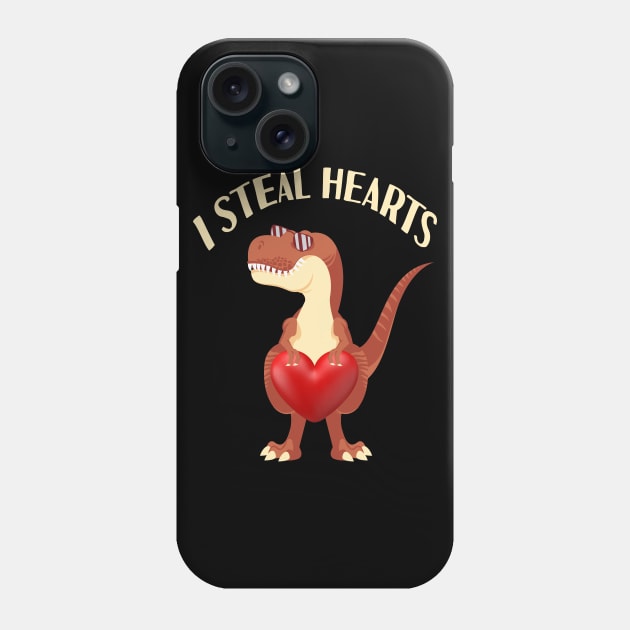 I Steal Hearts Valentine's Day Dinosaur T rex Gift Phone Case by Tesszero