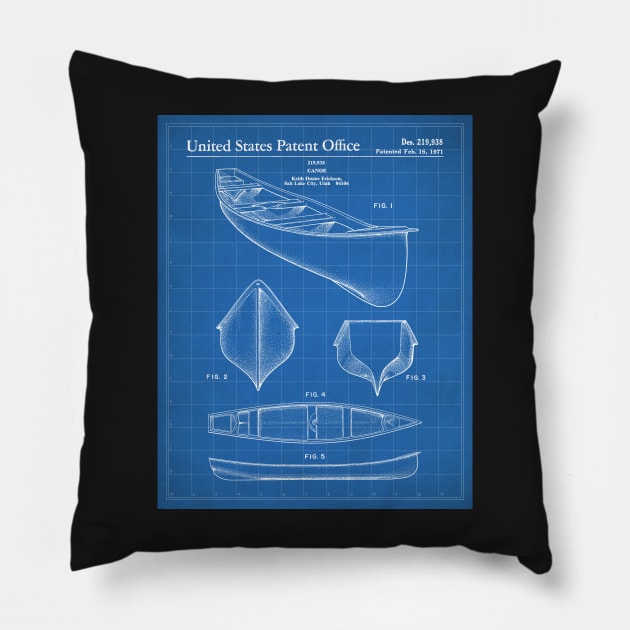 Canoe Patent - Kayak Art - Blueprint Pillow by patentpress