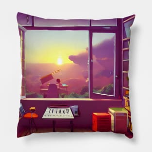 Musician Practice Music Alone in Room 80s Music Lover Pillow
