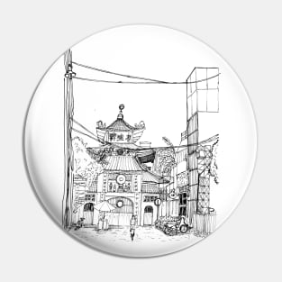 Saigon Old Temple Vietnam Pen and Ink Illustration Pin