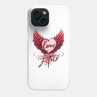 Red Love Never Fails T-Shirt - Vintage Winged Heart Painting Phone Case