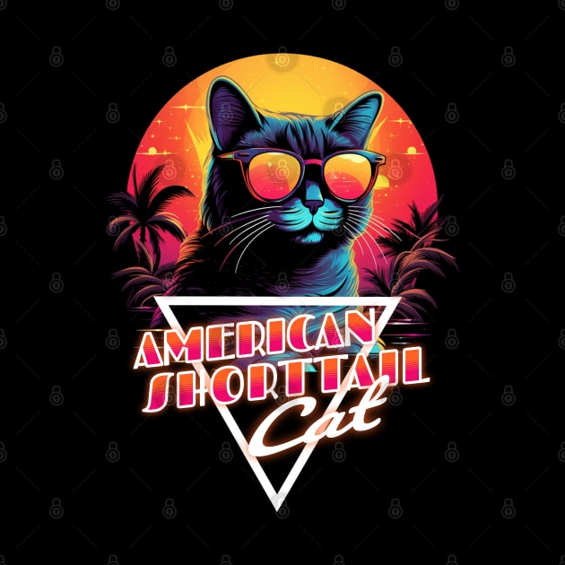 Retro Wave American Shorttail Cat Miami Shirt by Miami Neon Designs