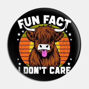 Retro Sunset Fun Fact I Don't Care Funny Highland Cow Pin