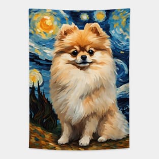 Pomeranian Dog Breed in a Van Gogh Starry Night Art Style Tapestry