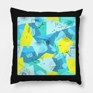 neon maximalist shapes garden delight with sparrow Pillow