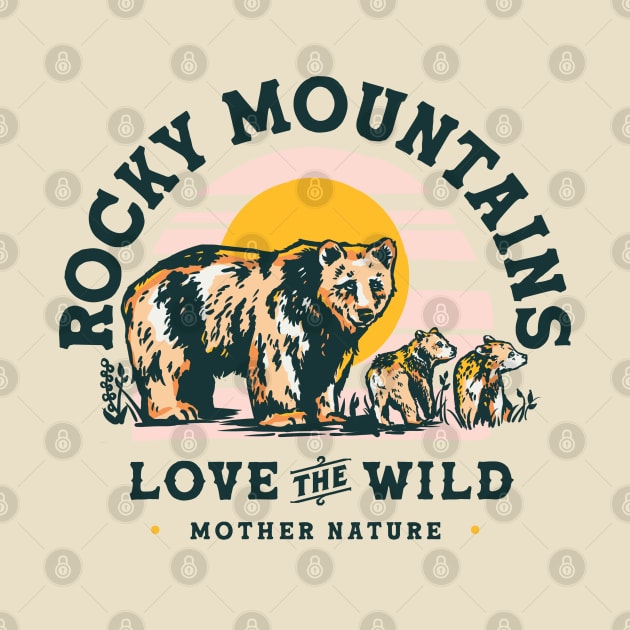 Rocky Mountains Travel Art Design Featuring A Grizzly Bear by The Whiskey Ginger