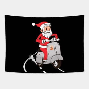 Santa Riding Scooter Tapestry