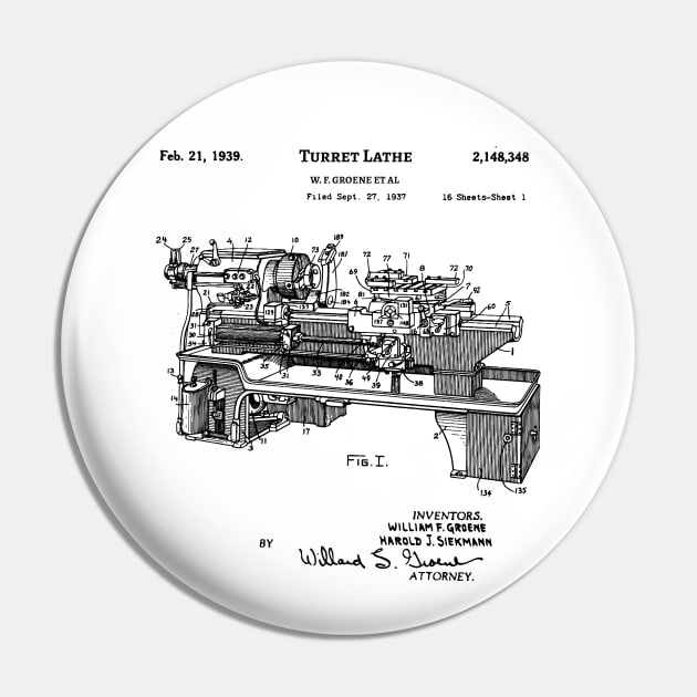 Lathe Patent 1939 Vintage Blueprint Machine Tool Inventions Pin by Anodyle