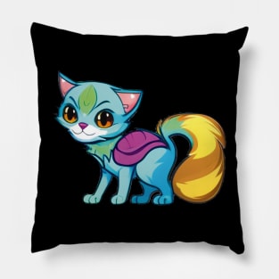 Adorable Cartoon Cat with Golden Tail and Backpack Pillow