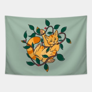 Leafy Autumn Orange Cat Tapestry