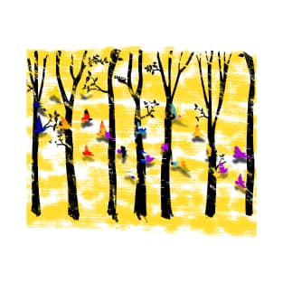 Pretty Birds in a Colorful Yellow Forest - Not Hamlet Design T-Shirt