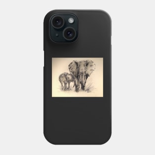 Always Here for You - Elephant ink wash painting on watercolor paper Phone Case