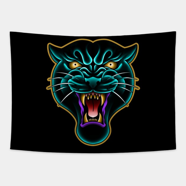 panter head blue Tapestry by Violent Prophet