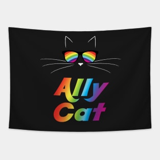 Ally Cat Gay Pride Kitty Face With Rainbow Sunglasses Tapestry