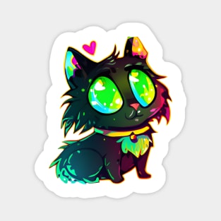 Black cat green eyes Magnet