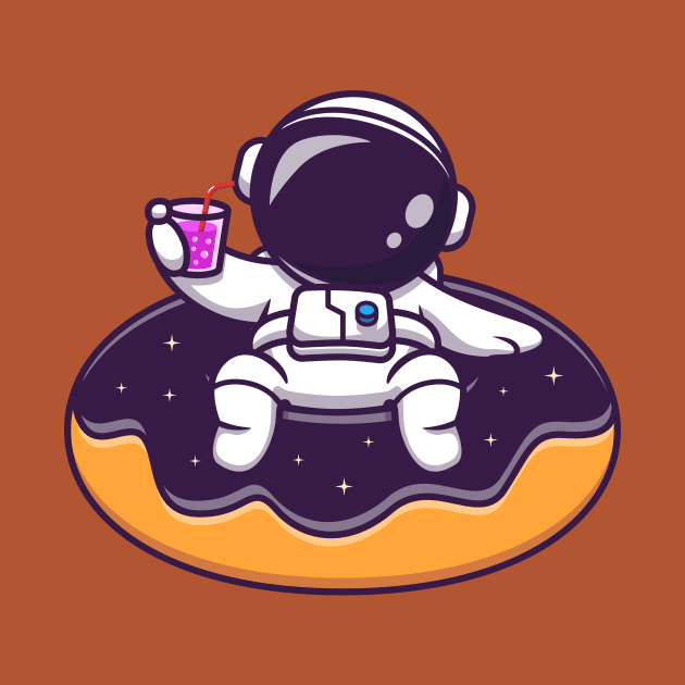 Cute Astronaut Floating On Space Donut Balloon Cartoon by Catalyst Labs