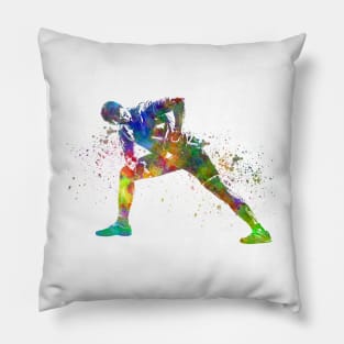 Young man practices fitness in watercolor Pillow