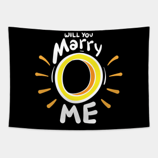 White outline "Will you marry me" wedding ring Tapestry