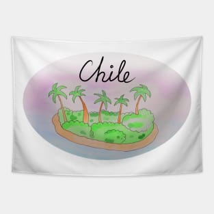 Chile watercolor Island travel, beach, sea and palm trees. Holidays and rest, summer and relaxation Tapestry