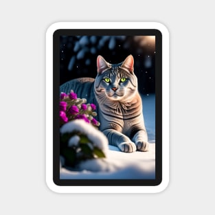 British Shorthair Snow Roses Theme Magnet