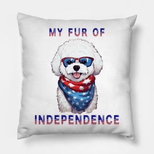 Bichon Frise Funny USA Flag 4th of July Fur Of Independence Pillow