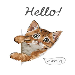 Hello slogan with cute cat coming out T-Shirt