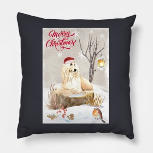 White Afghan Hound Merry Christmas Santa Dog Pillow