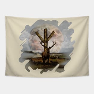 Algiz  Rune and Deer Digital Art Collage Tapestry