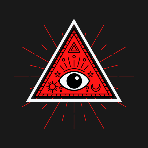 All Seeing eye - Red with white outline by Just In Tee Shirts