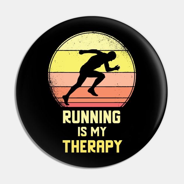 Running Is My Therapy Vintage Retro Motivation Pin by Dogefellas