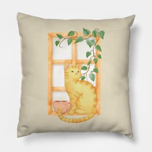 Cats and Coffee Watercolor Pillow